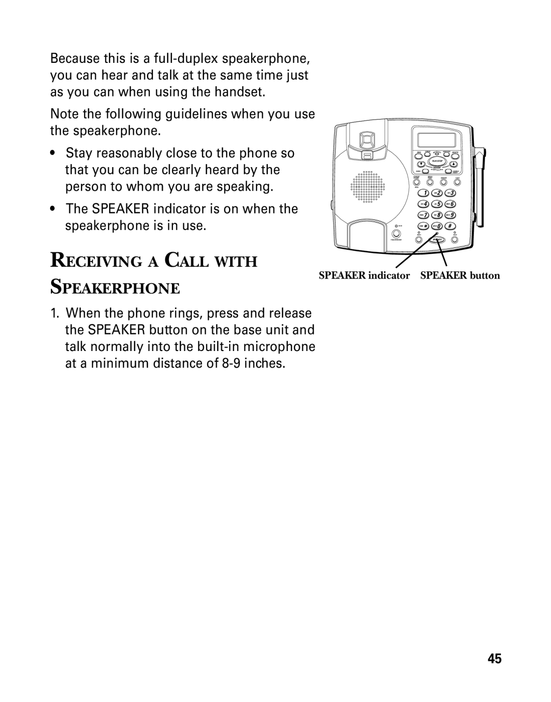 GE 26958 manual Receiving a Call with, Speaker indicator Speaker button 