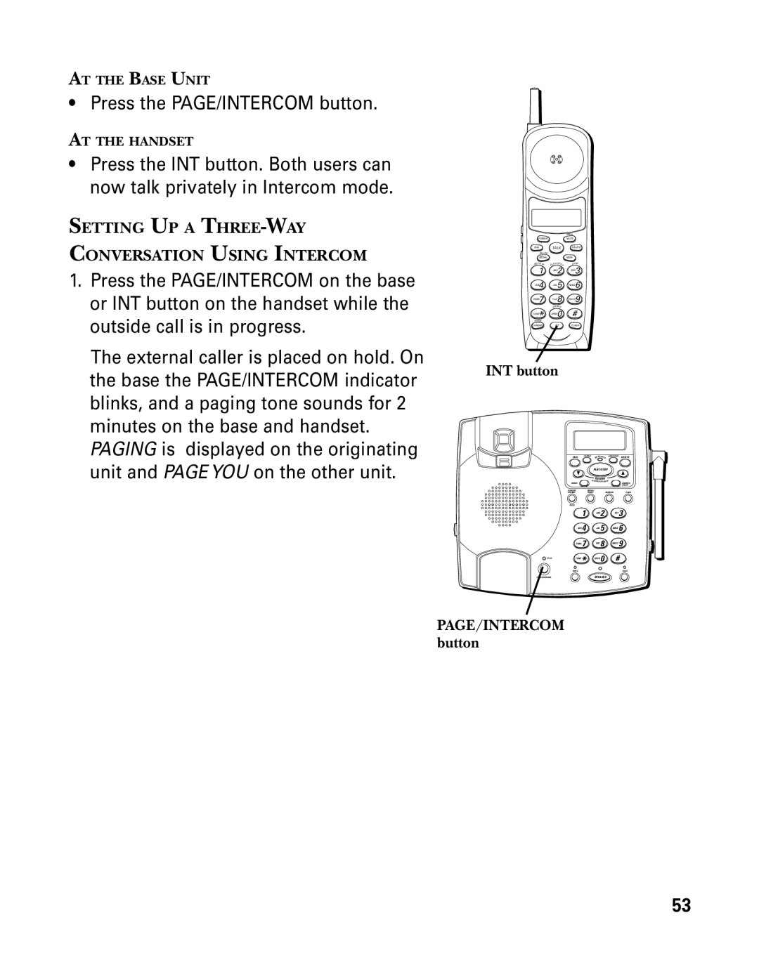 GE 26958 manual Press the PAGE/INTERCOM button 