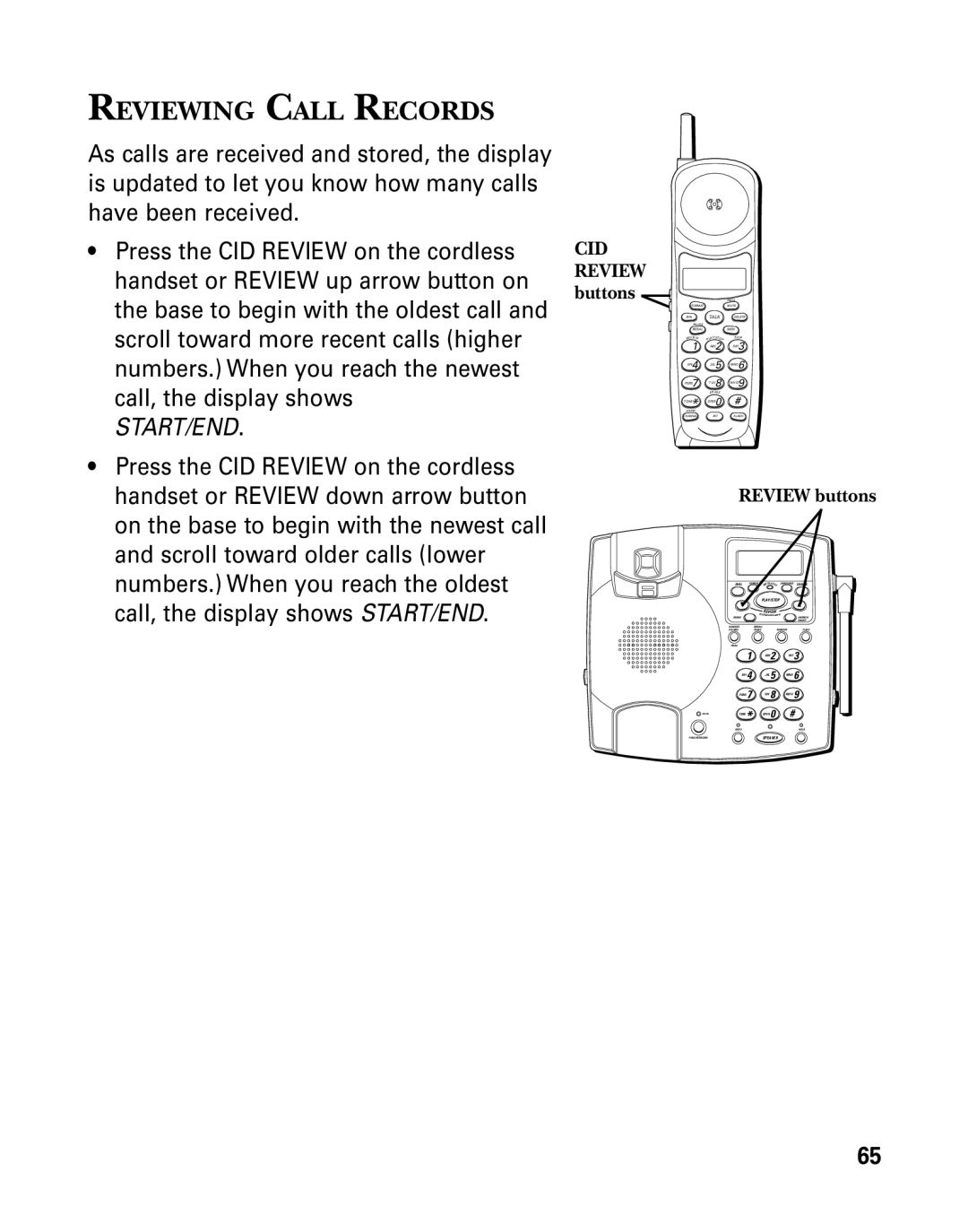 GE 26958 manual Reviewing Call Records, Buttons 