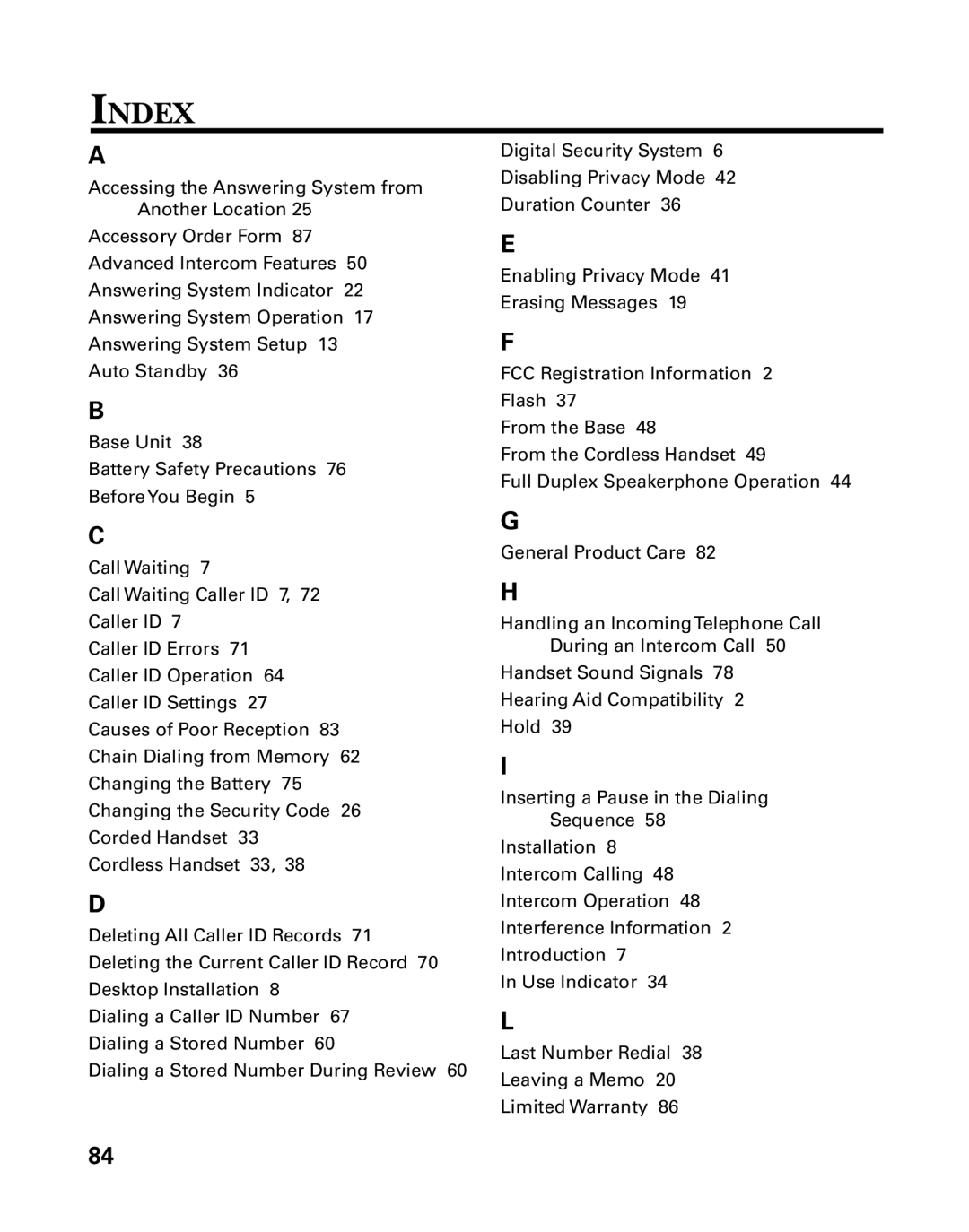 GE 26958 manual Index 