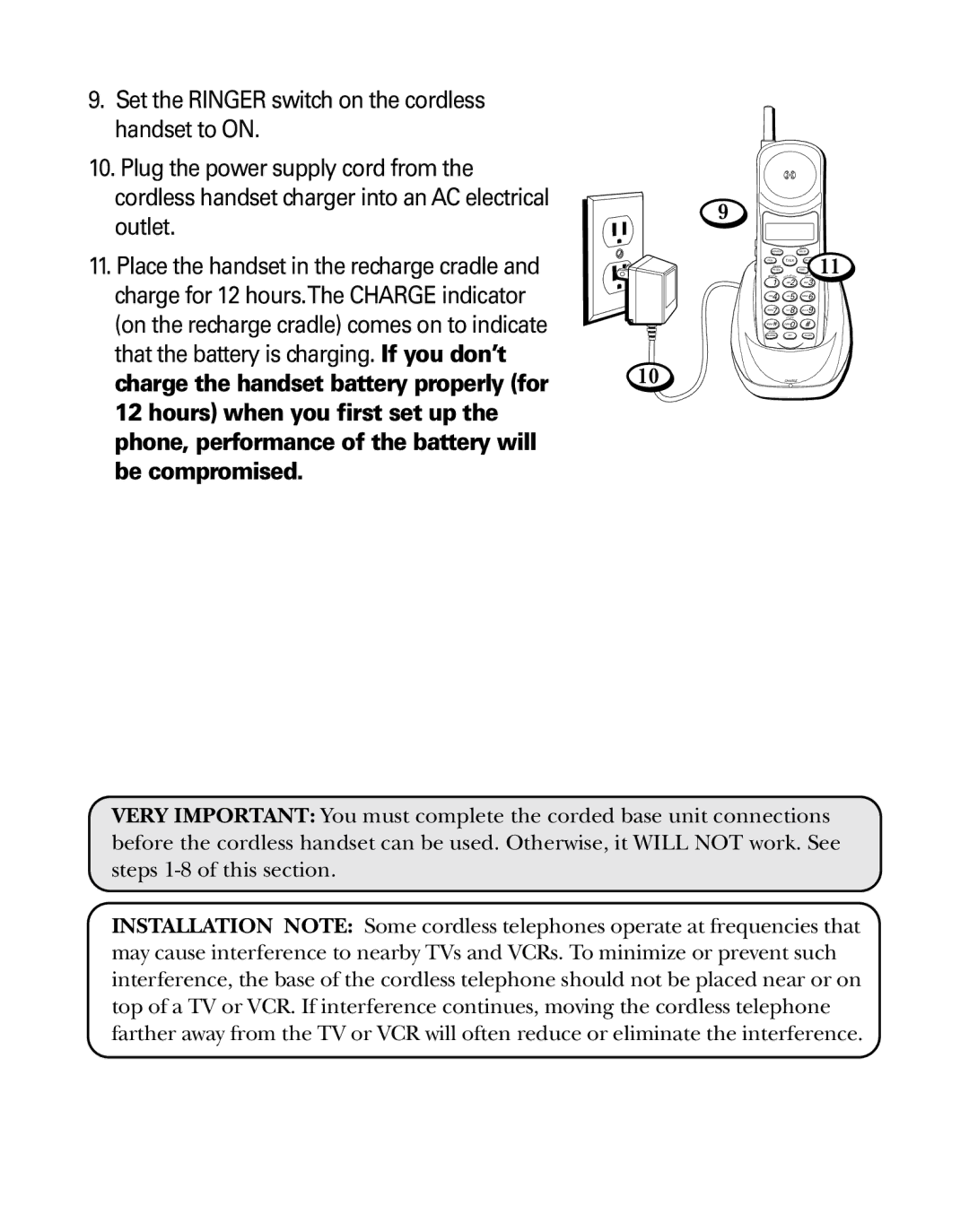 GE 26958 manual Charge the handset battery properly for 