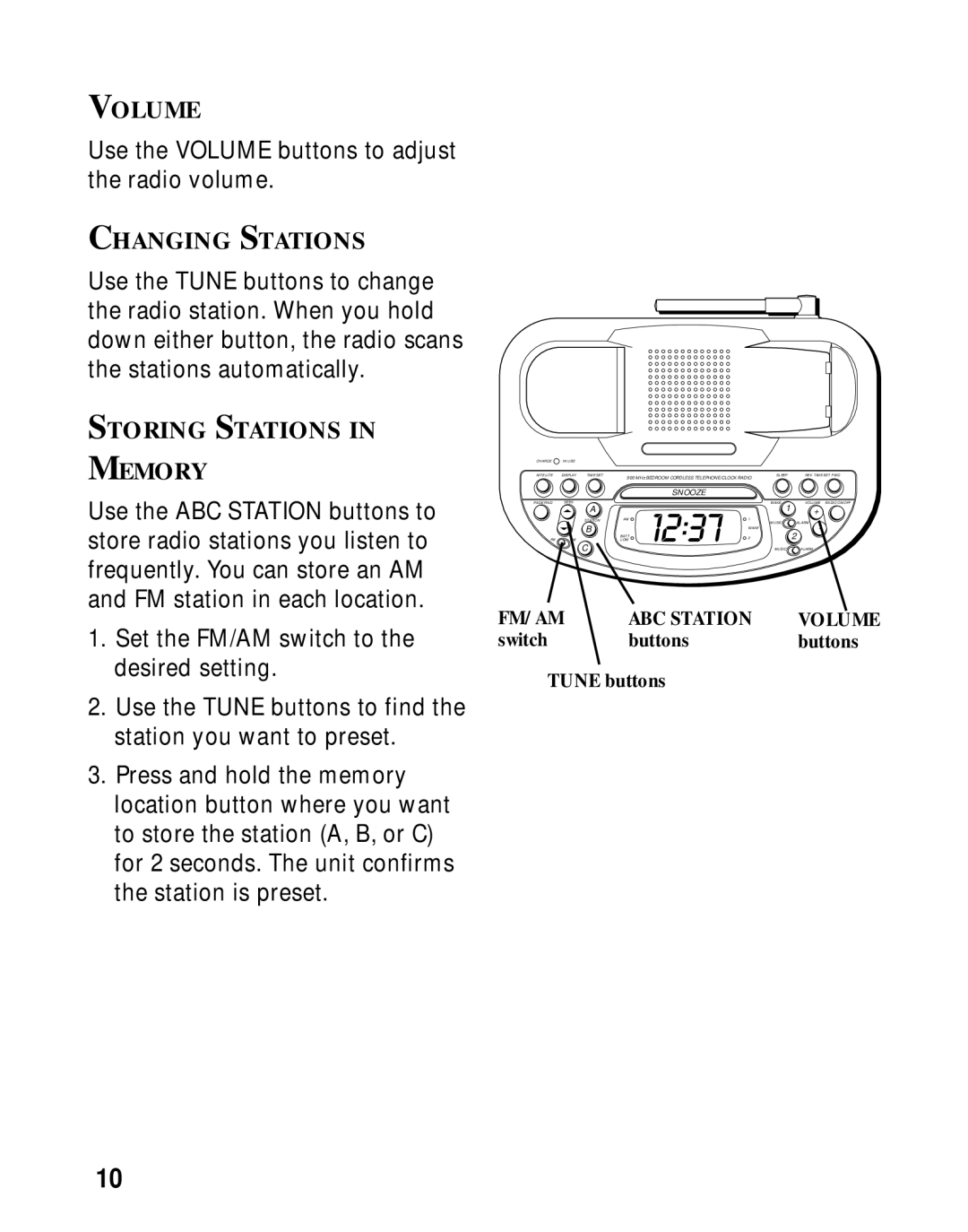 GE 26980, 26981 manual Volume, Changing Stations, Storing Stations Memory 