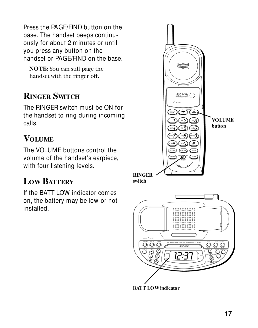 GE 26981, 26980 manual Ringer Switch, LOW Battery 