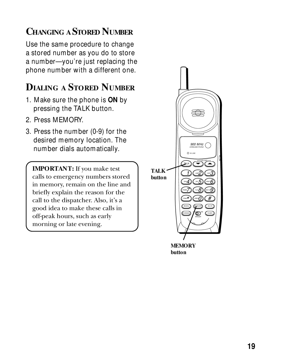 GE 26981, 26980 manual Changing a Stored Number, Dialing a Stored Number 