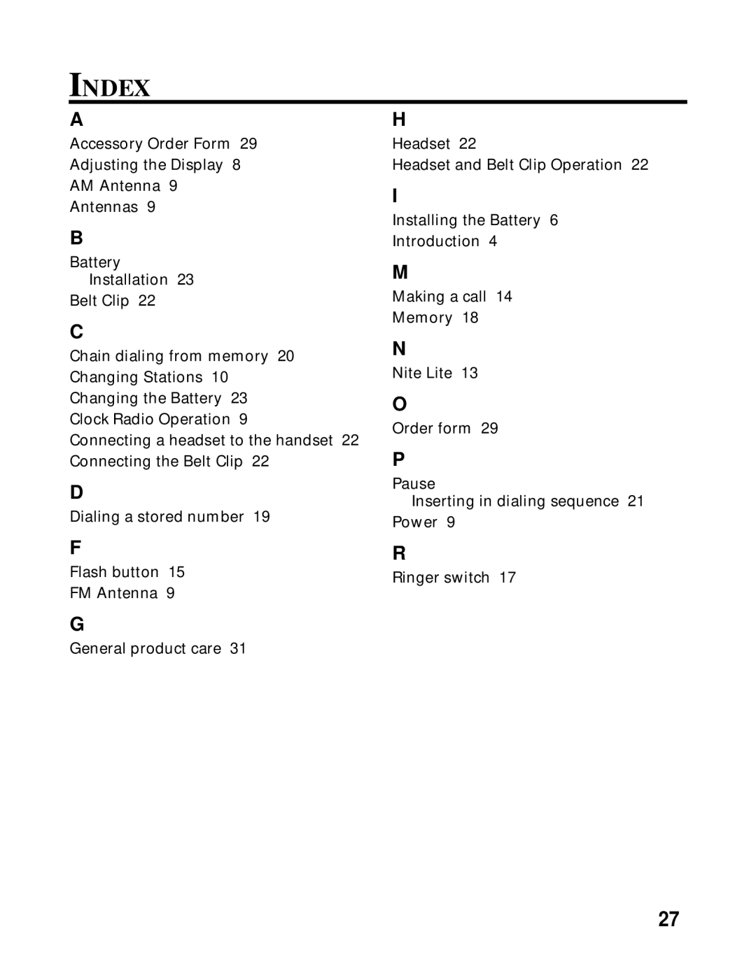 GE 26981, 26980 manual Index 