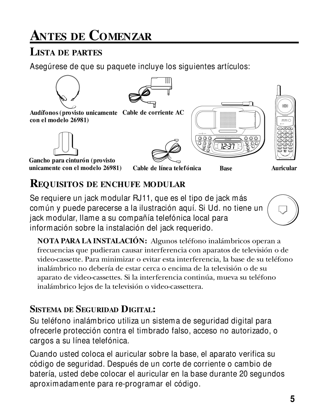 GE 26981, 26980 manual Antes DE Comenzar, Lista DE Partes, Requisitos DE Enchufe Modular 