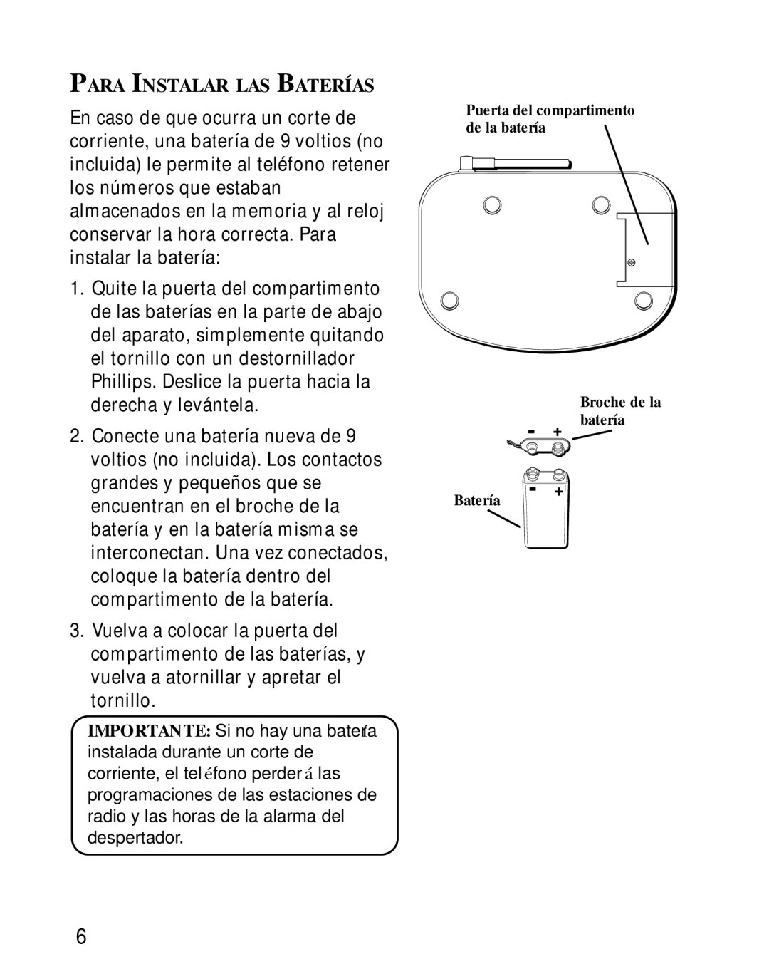 GE 26980, 26981 manual Para Instalar LAS Baterías, Tornillo 