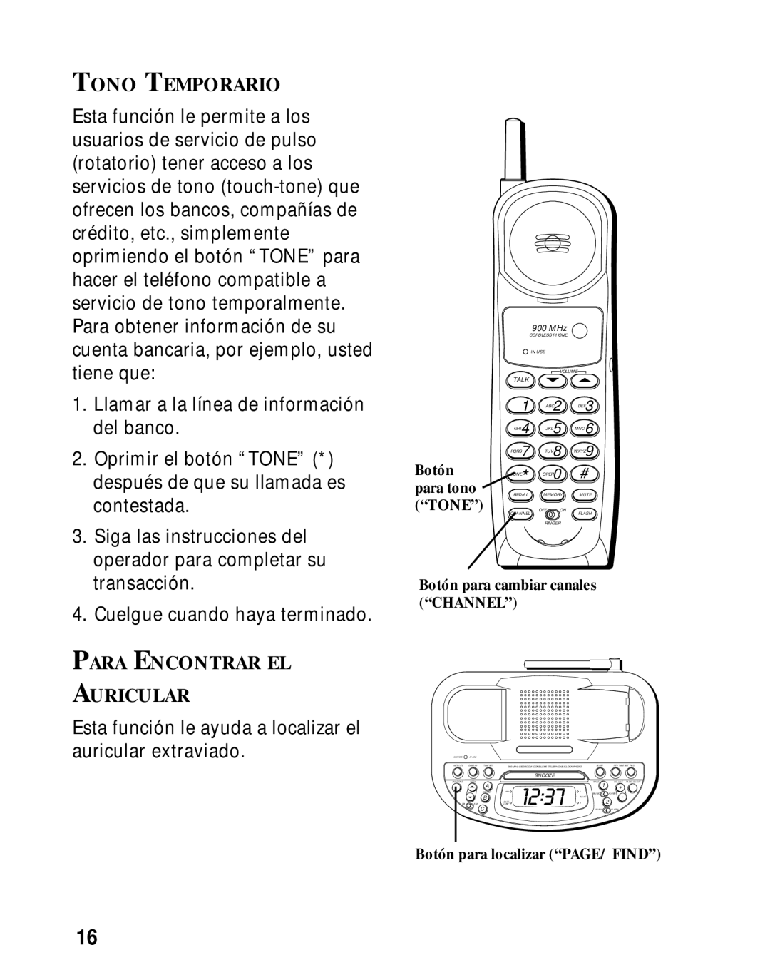 GE 26980, 26981 manual Tono Temporario, Para Encontrar EL Auricular 