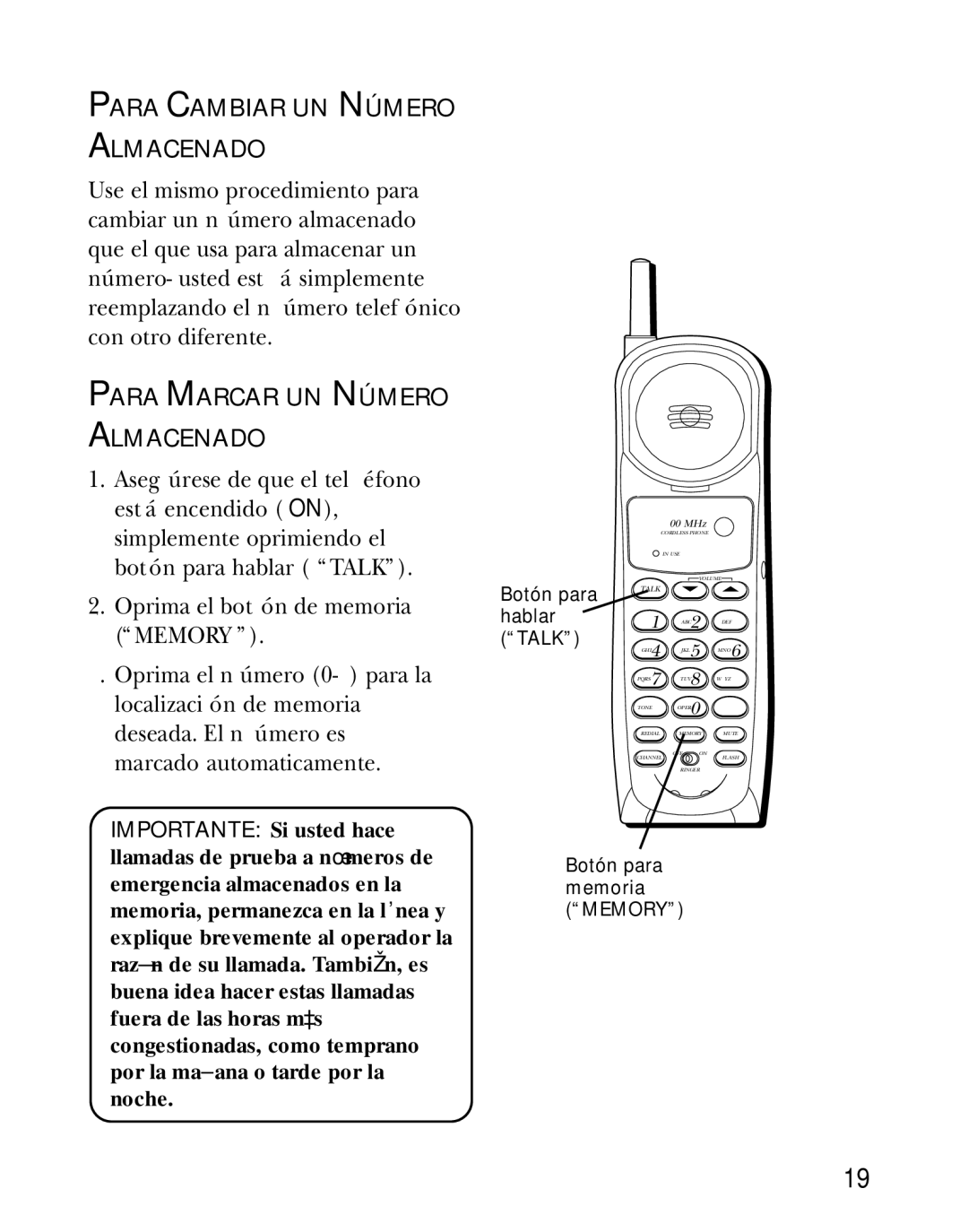 GE 26981, 26980 manual Para Cambiar UN Número Almacenado, Para Marcar UN Número Almacenado 