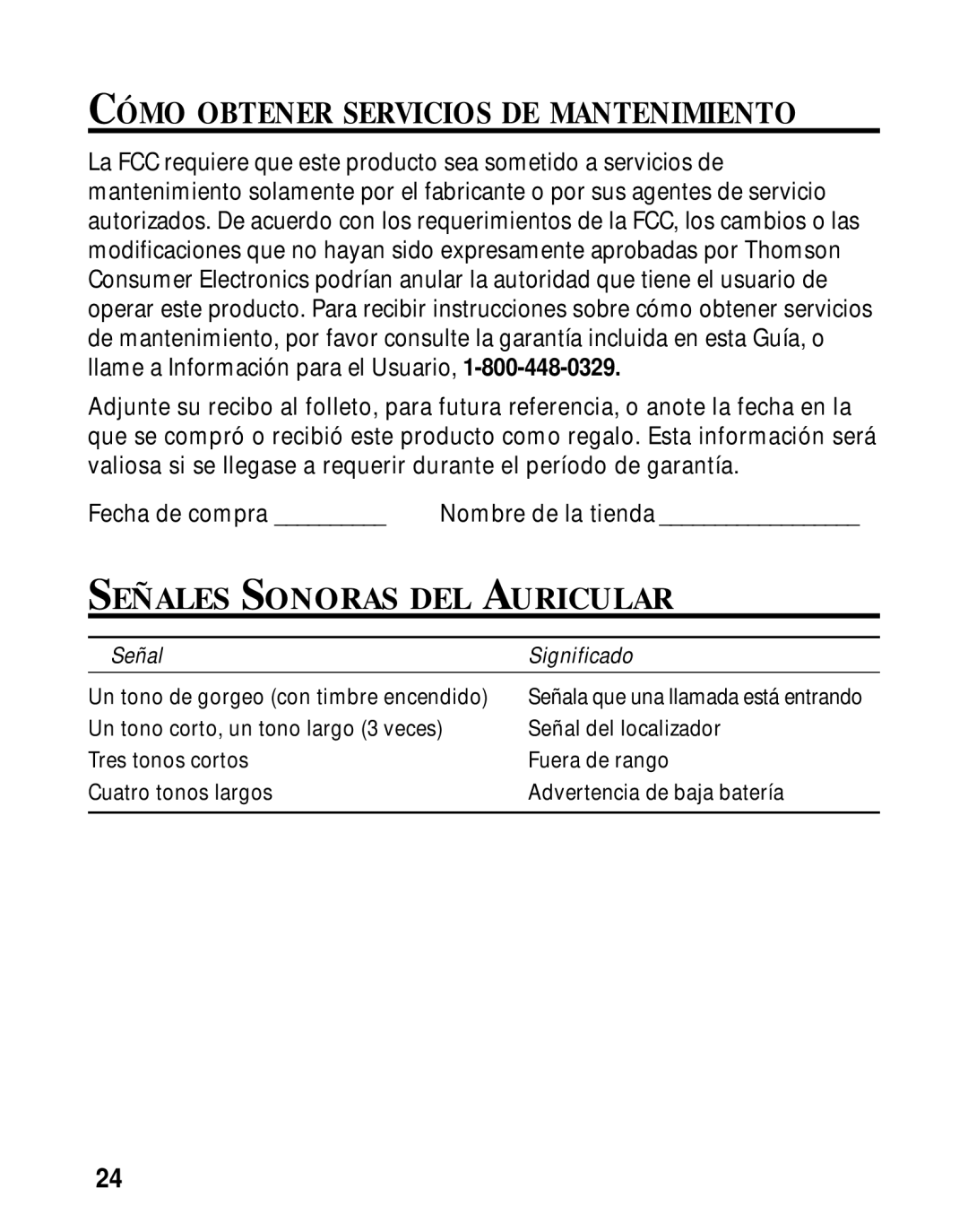 GE 26980, 26981 manual Cómo Obtener Servicios DE Mantenimiento, Señales Sonoras DEL Auricular 