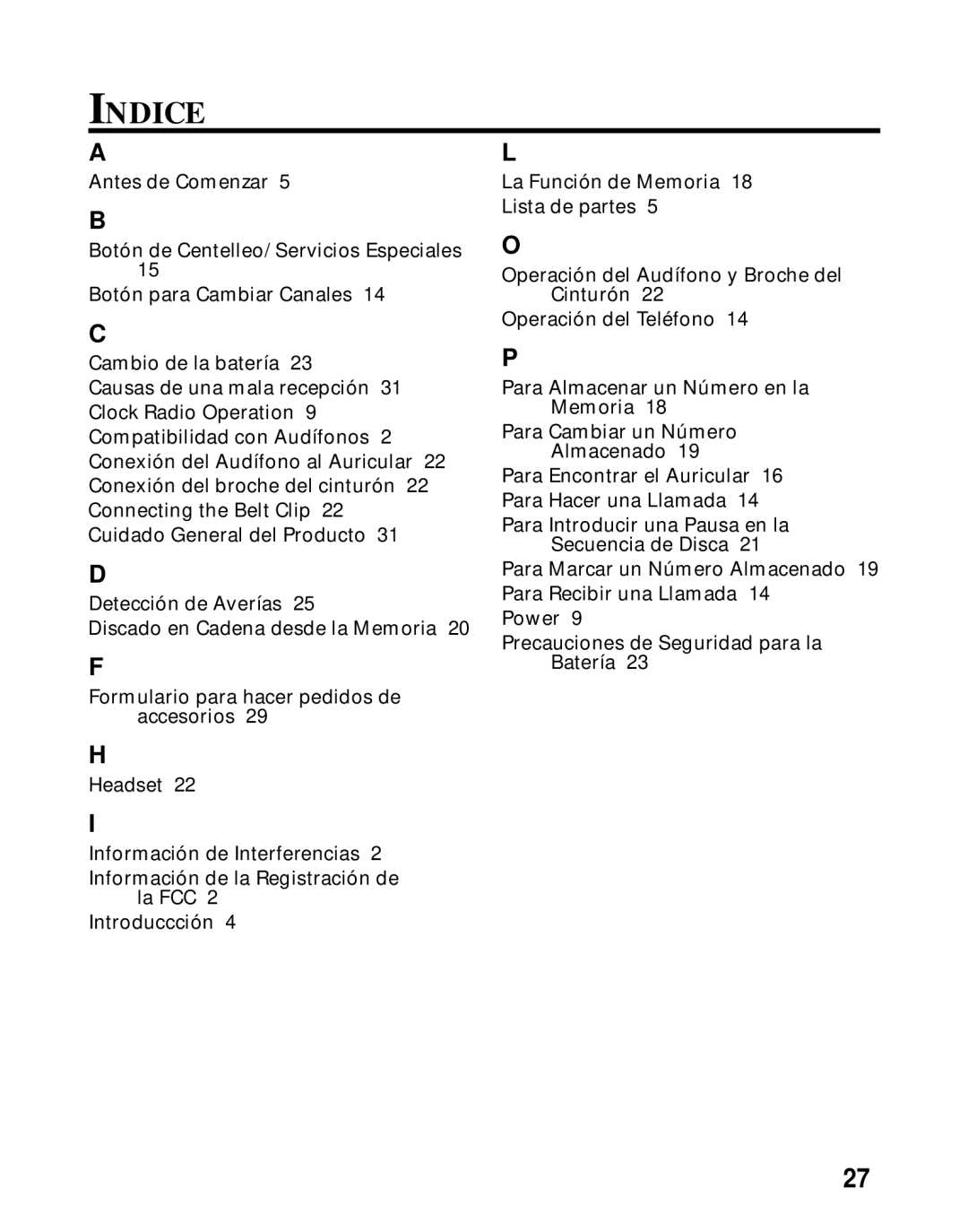 GE 26981, 26980 manual Indice 