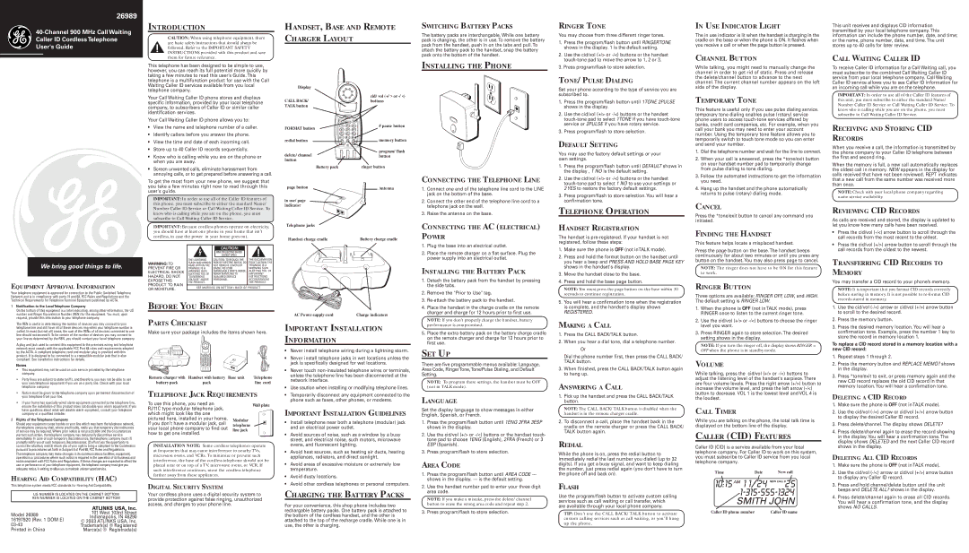 GE 16197920 important safety instructions Introduction HANDSET, Base and Remote Charger Layout, Before YOU Begin, Set Up 