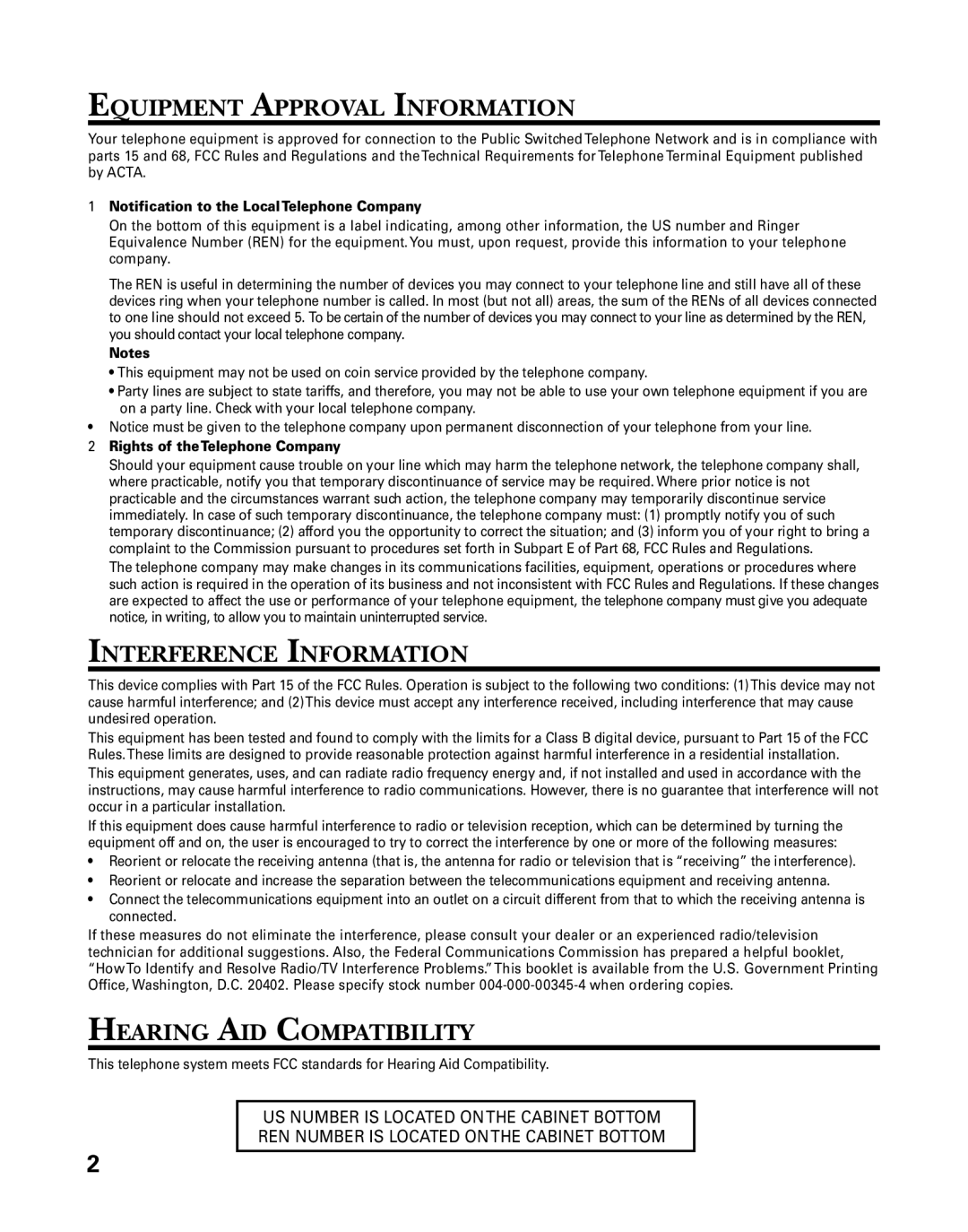 GE 26998 manual Equipment Approval Information, Interference Information, Hearing AID Compatibility 