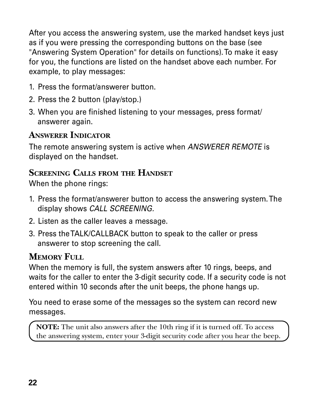 GE 26998 manual Answerer Indicator, Screening Calls from the Handset 