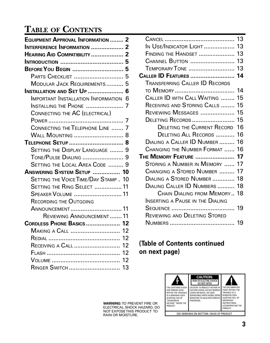 GE 26998 manual Table of Contents on next 