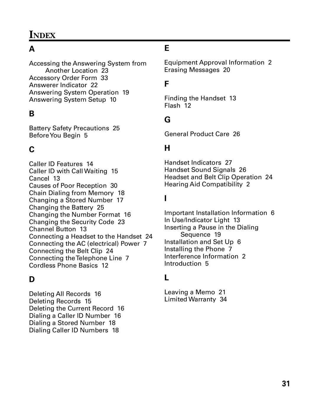 GE 26998 manual Index 