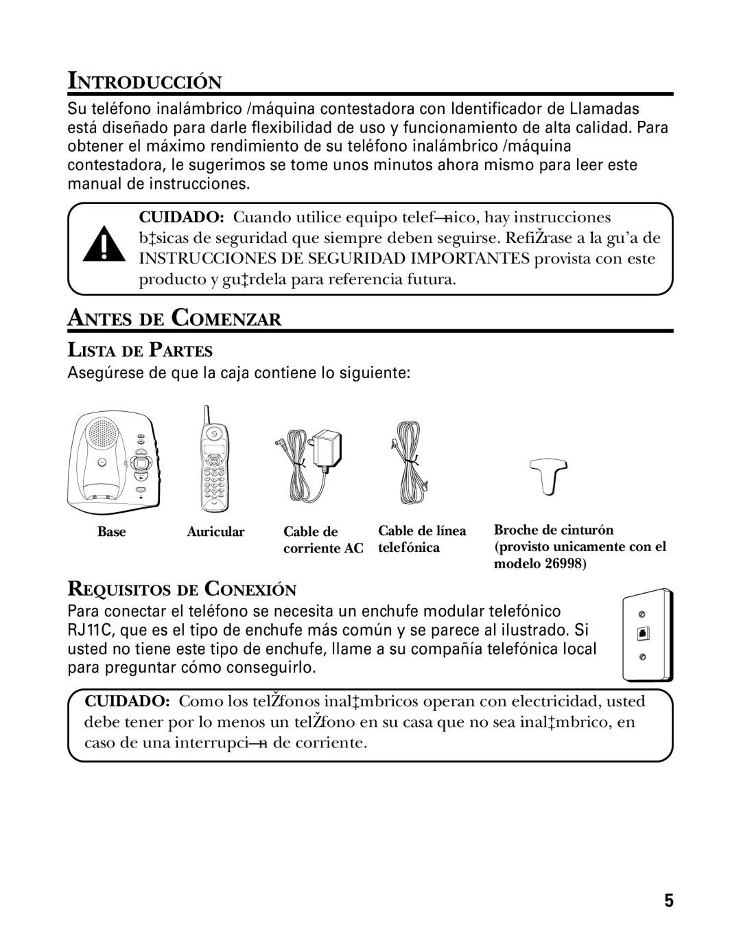 GE 26998 manual Introducción, Antes DE Comenzar, Lista DE Partes, Requisitos DE Conexión 