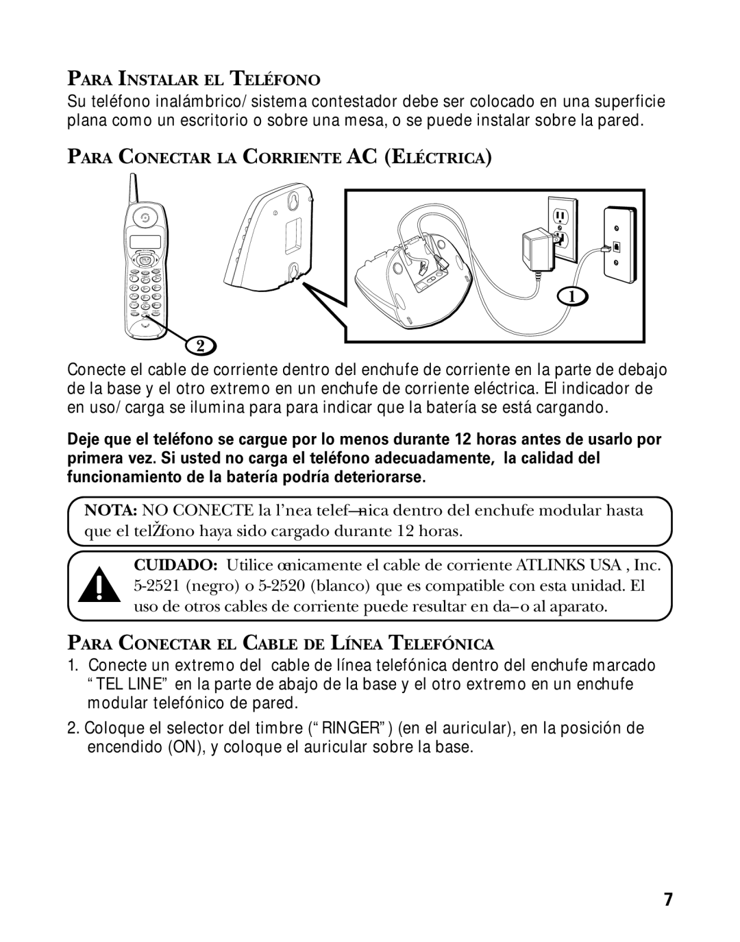 GE 26998 Para Instalar EL Teléfono, Para Conectar LA Corriente AC Eléctrica, Para Conectar EL Cable DE Línea Telefónica 