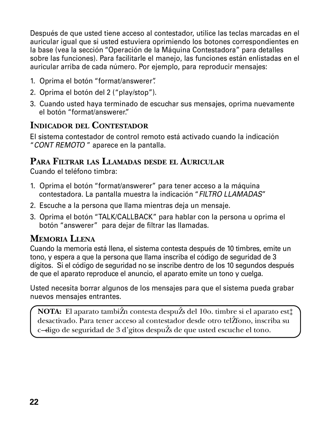 GE 26998 manual Indicador DEL Contestador, Para Filtrar LAS Llamadas Desde EL Auricular 