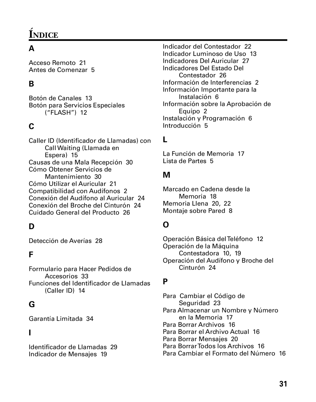 GE 26998 manual Índice 