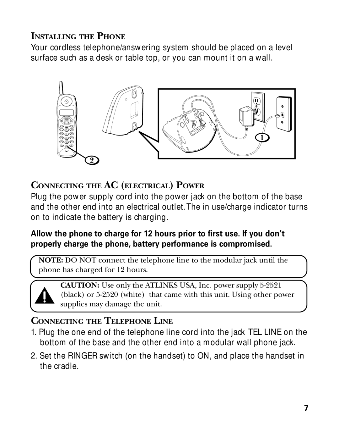 GE 26998 manual Installing the Phone, Connecting the AC Electrical Power, Connecting the Telephone Line 