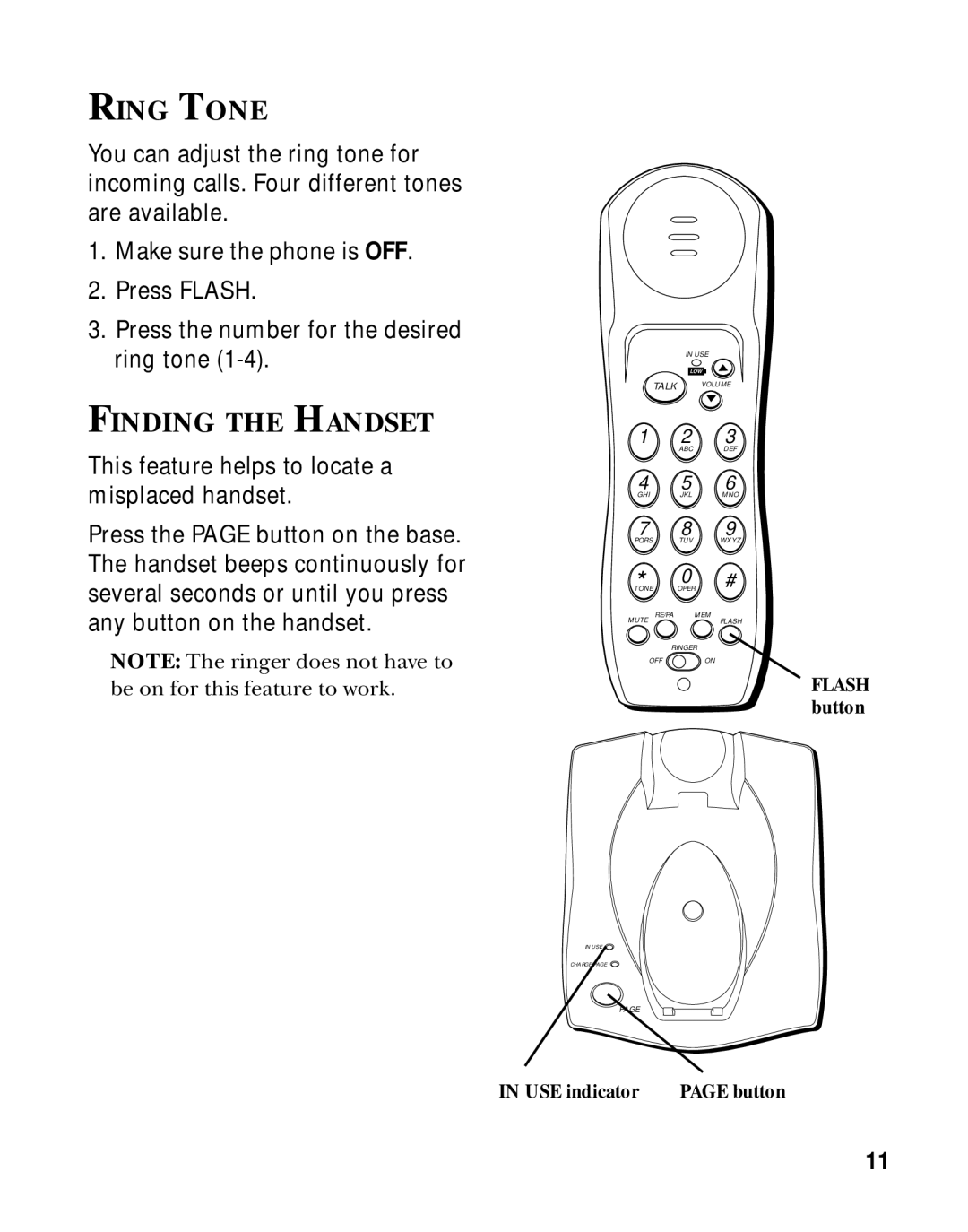 GE 27700 manual Ring Tone, Finding the Handset 