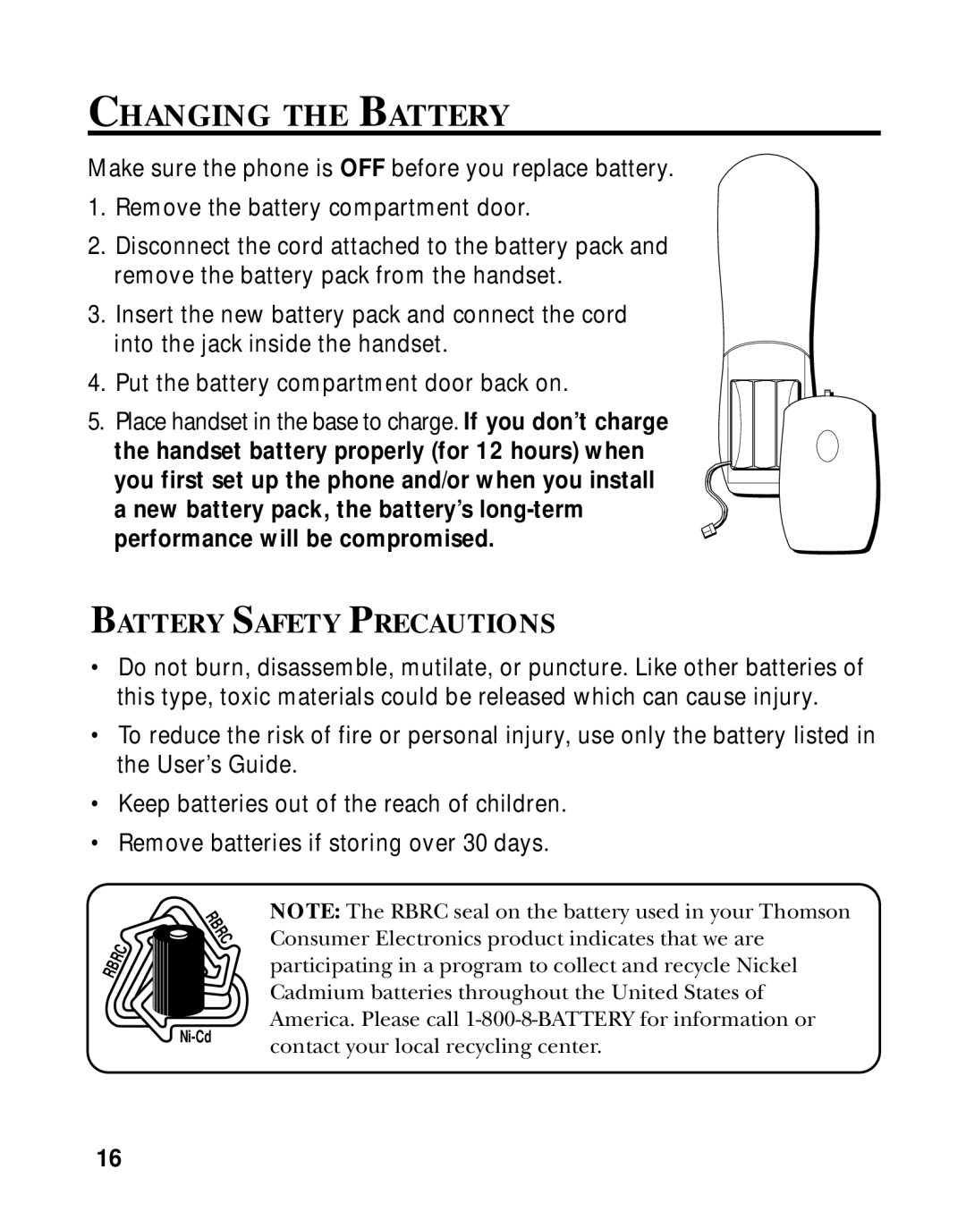 GE 27700 manual Changing the Battery, Battery Safety Precautions 