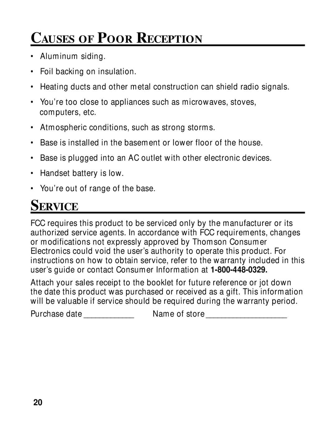 GE 27700 manual Causes of Poor Reception, Service 