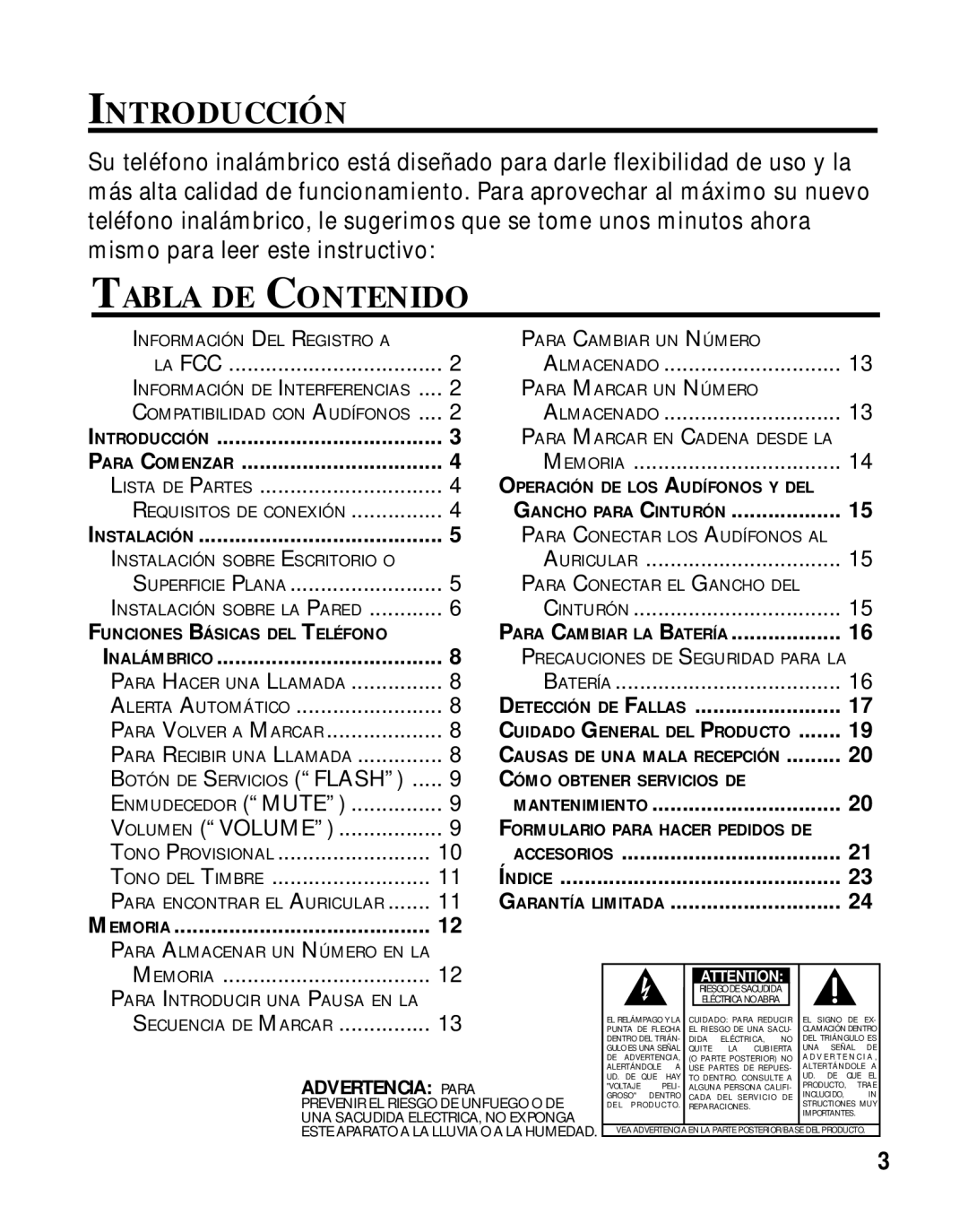 GE 27700 manual Introducción, Tabla DE Contenido 