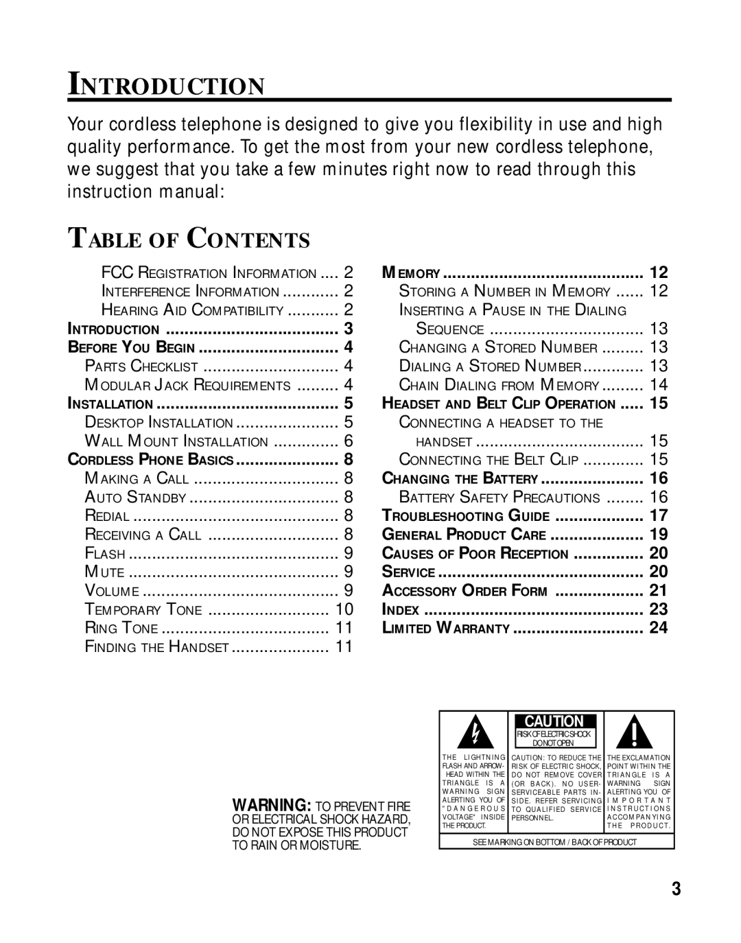 GE 27700 manual Introduction, Table of Contents 