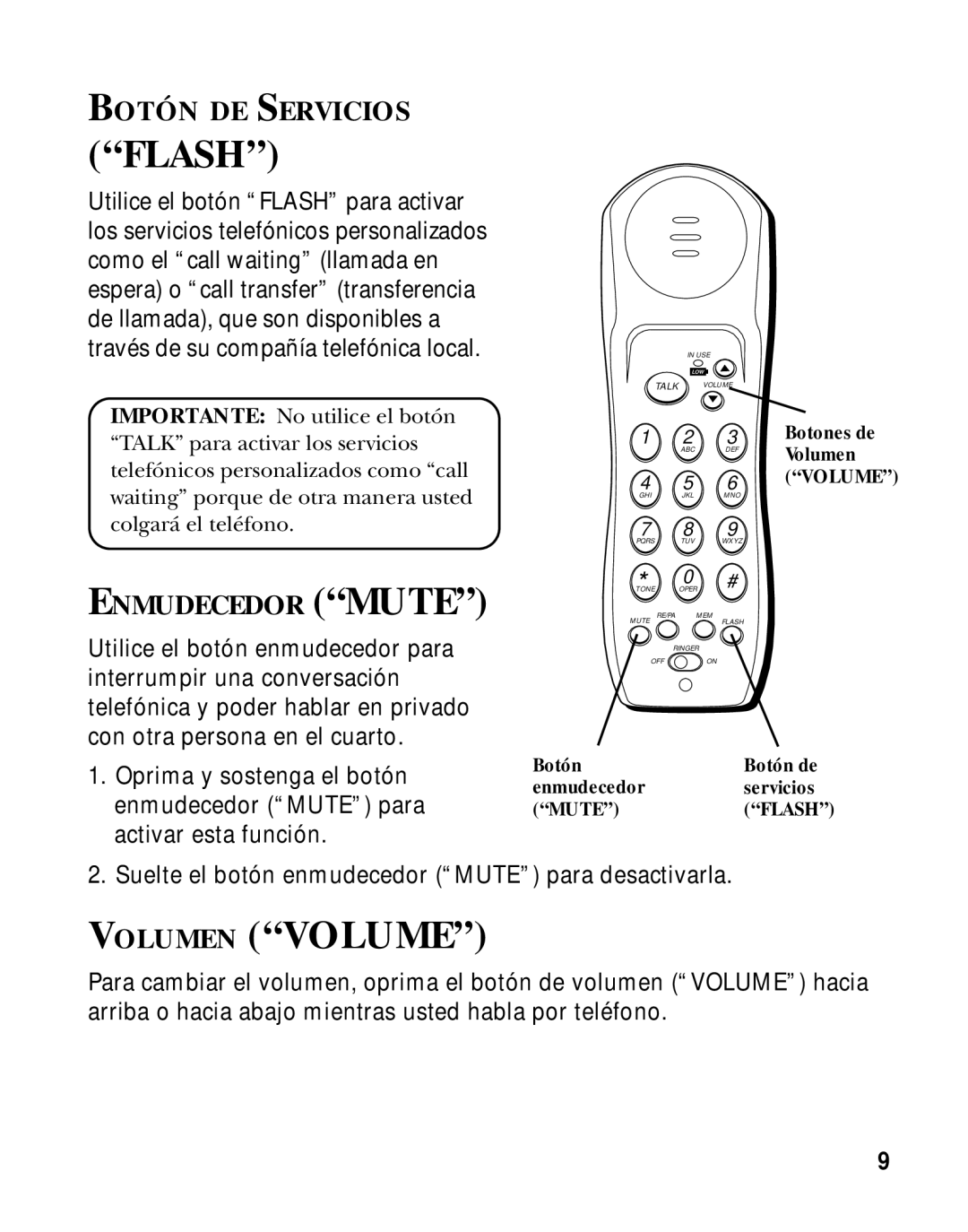 GE 27700 manual Botón DE Servicios, Enmudecedor Mute 