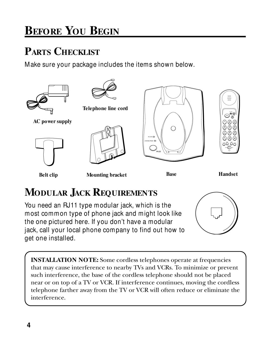 GE 27700 manual Before YOU Begin, Parts Checklist, Modular Jack Requirements 