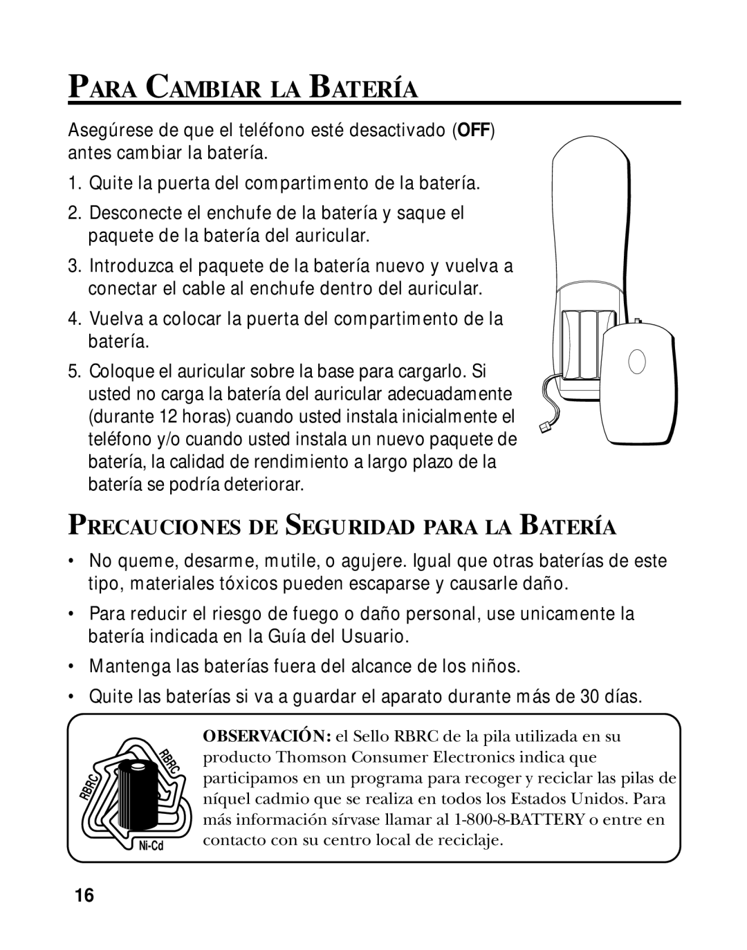 GE 27700 manual Para Cambiar LA Batería, Precauciones DE Seguridad Para LA Batería 