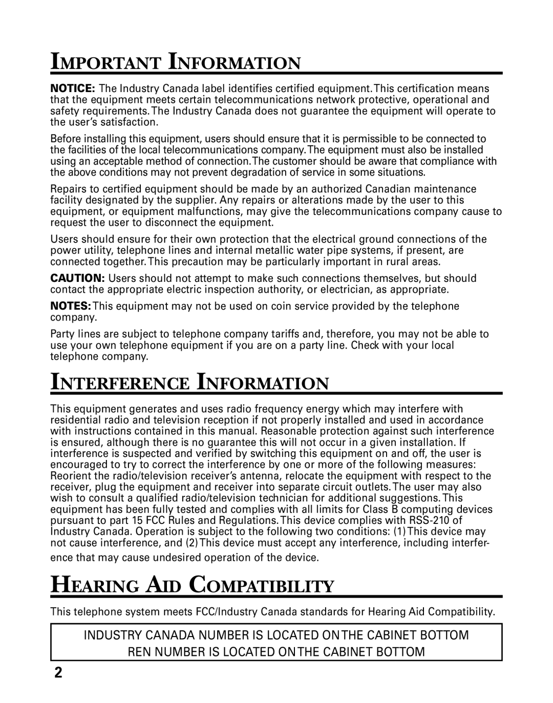 GE 27730 manual Important Information, Interference Information, Hearing AID Compatibility 