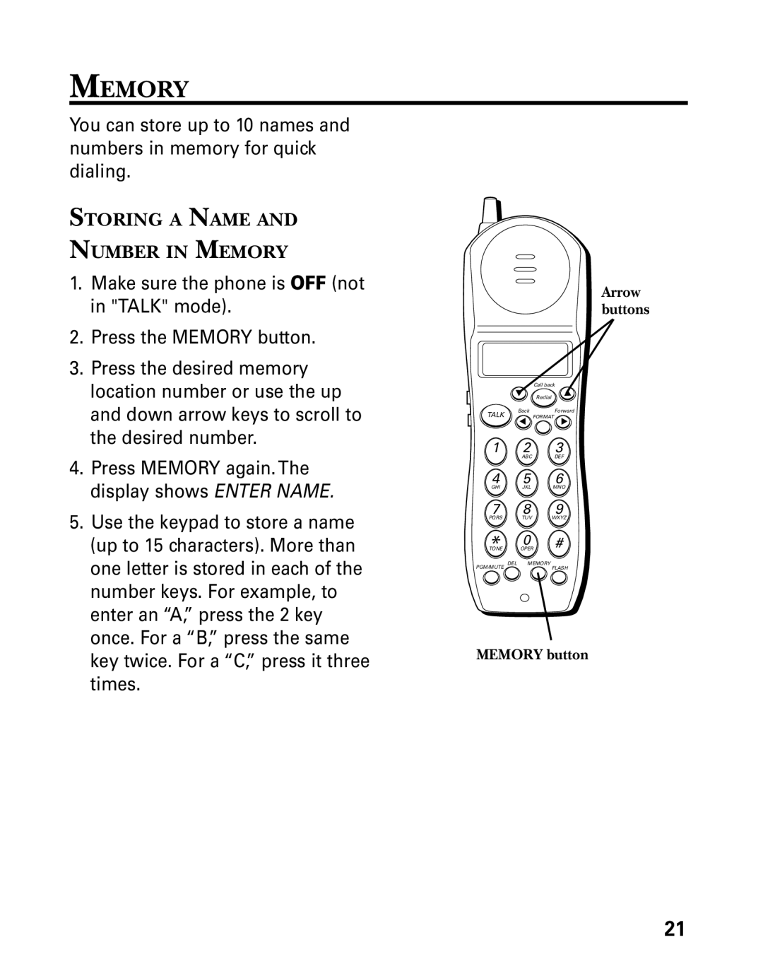 GE 27730 manual Storing a Name Number in Memory 
