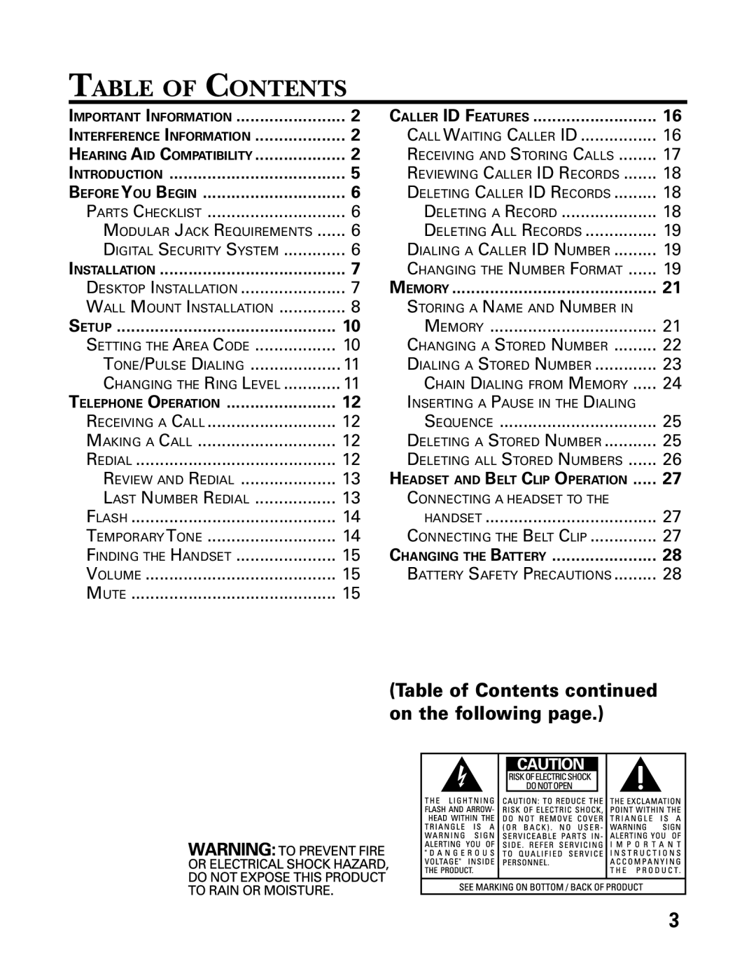 GE 27730 manual Table of Contents 