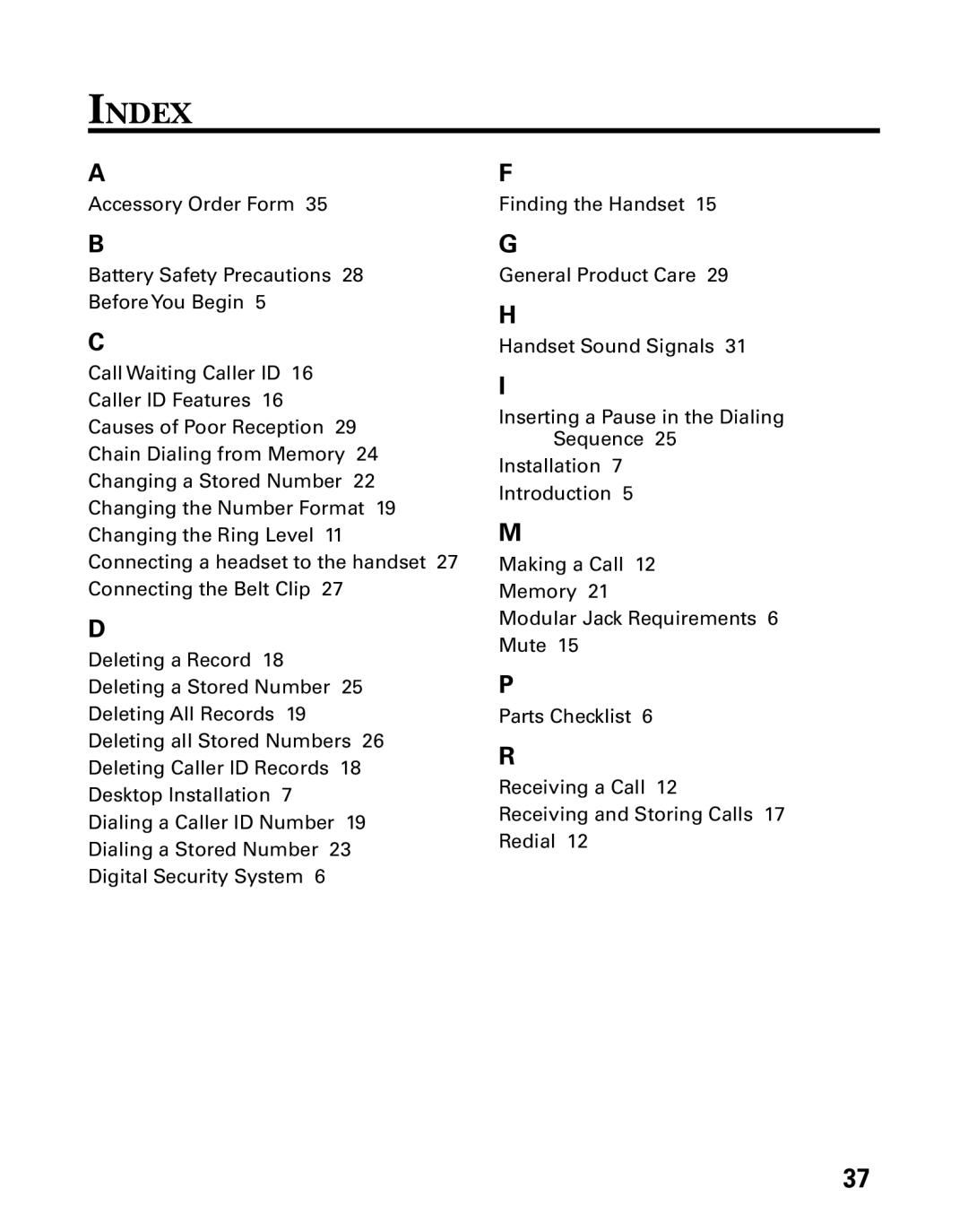 GE 27730 manual Index 