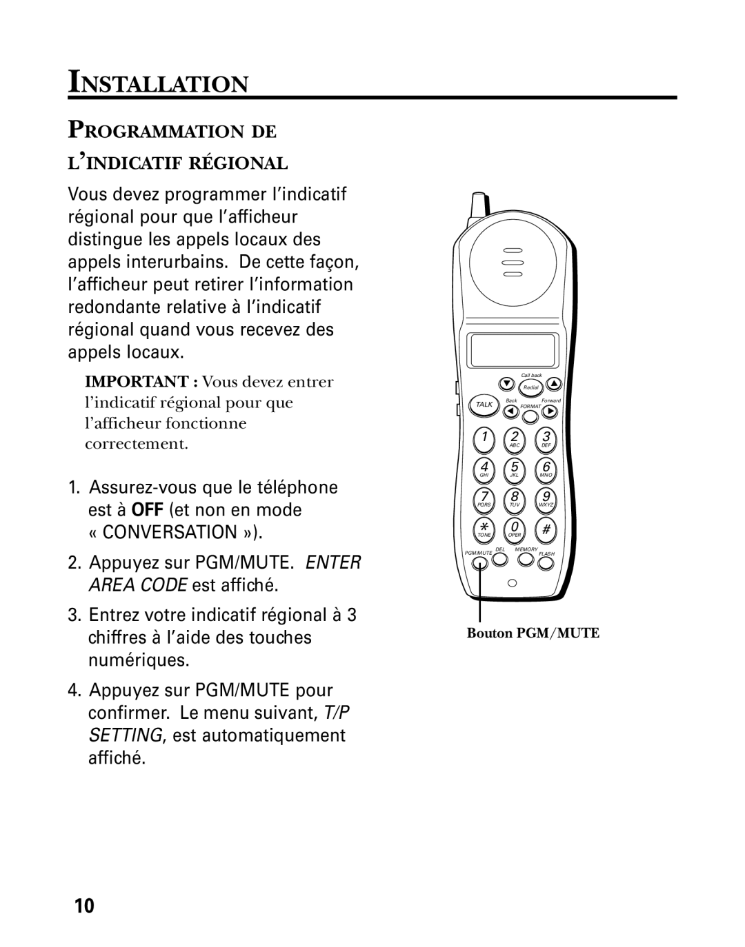 GE 27730 manual Programmation DE ’INDICATIF Régional, « Conversation » 