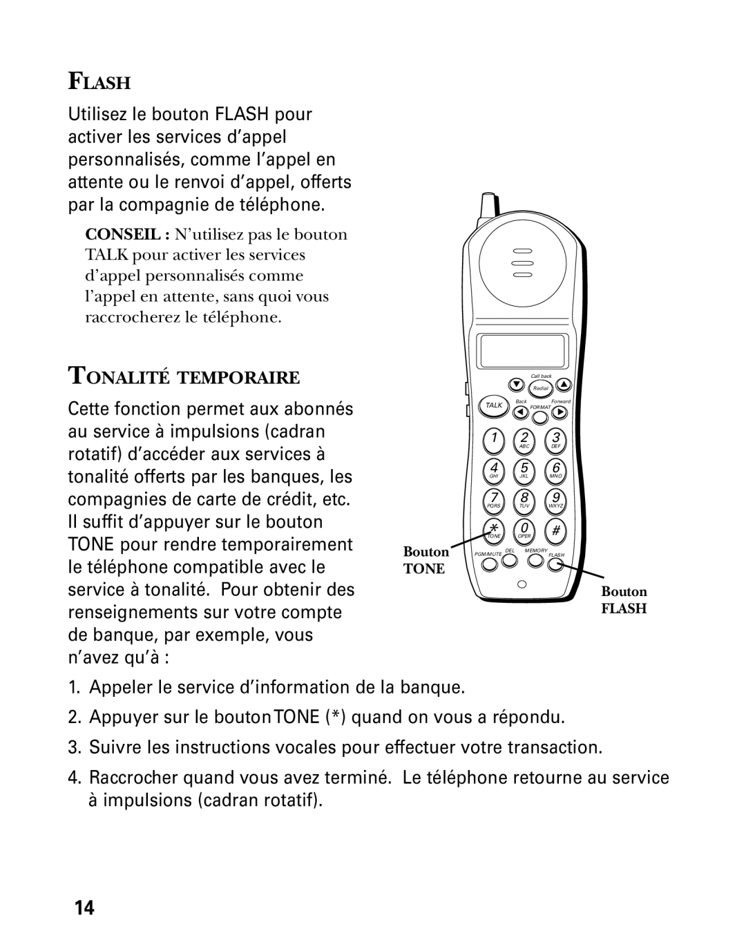 GE 27730 manual Flash, Tonalité Temporaire 