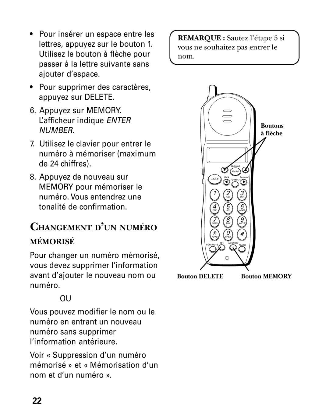 GE 27730 manual Changement D’UN Numéro Mémorisé 