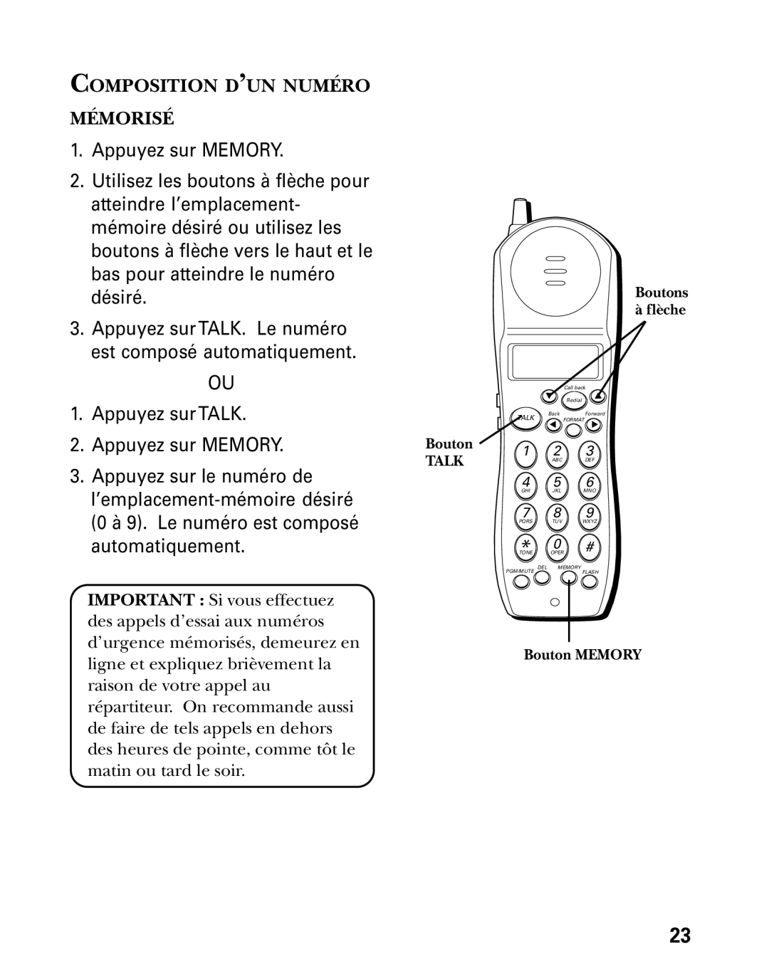 GE 27730 manual Composition D’UN Numéro Mémorisé 