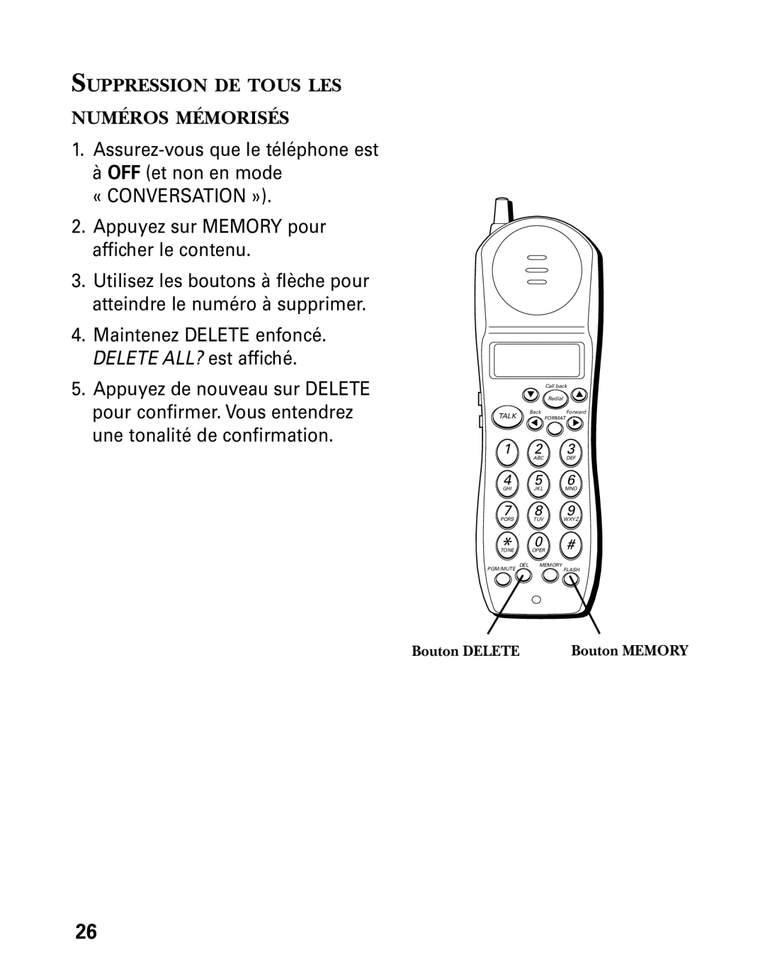 GE 27730 manual Suppression DE Tous LES Numéros Mémorisés 