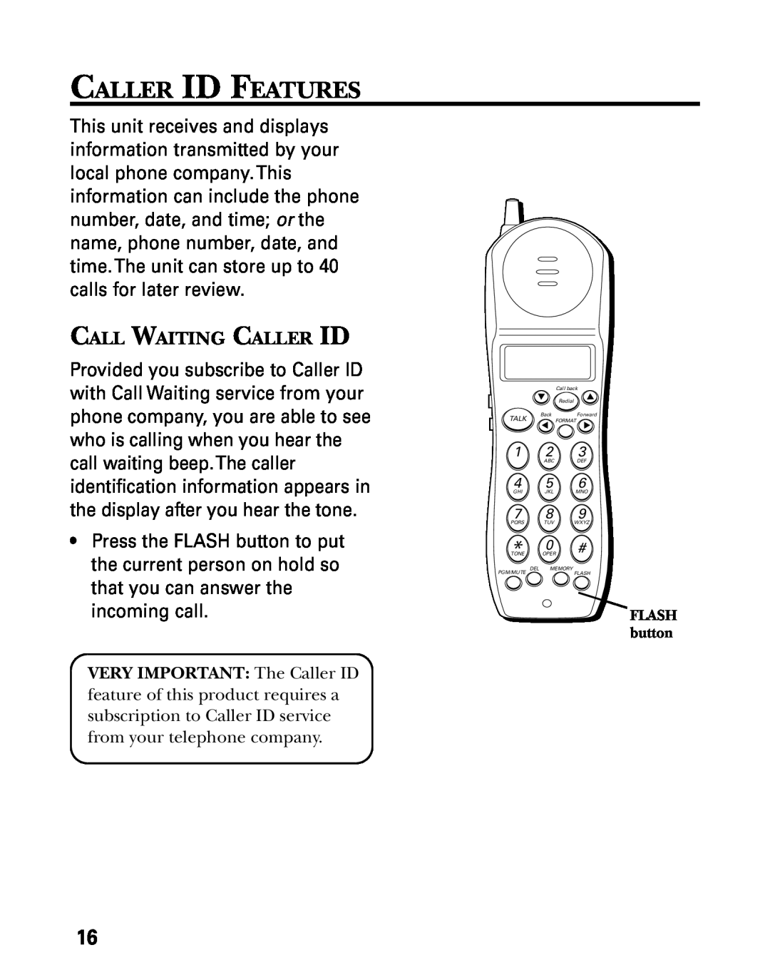 GE 27730 manual Caller Id Features, Call Waiting Caller Id 