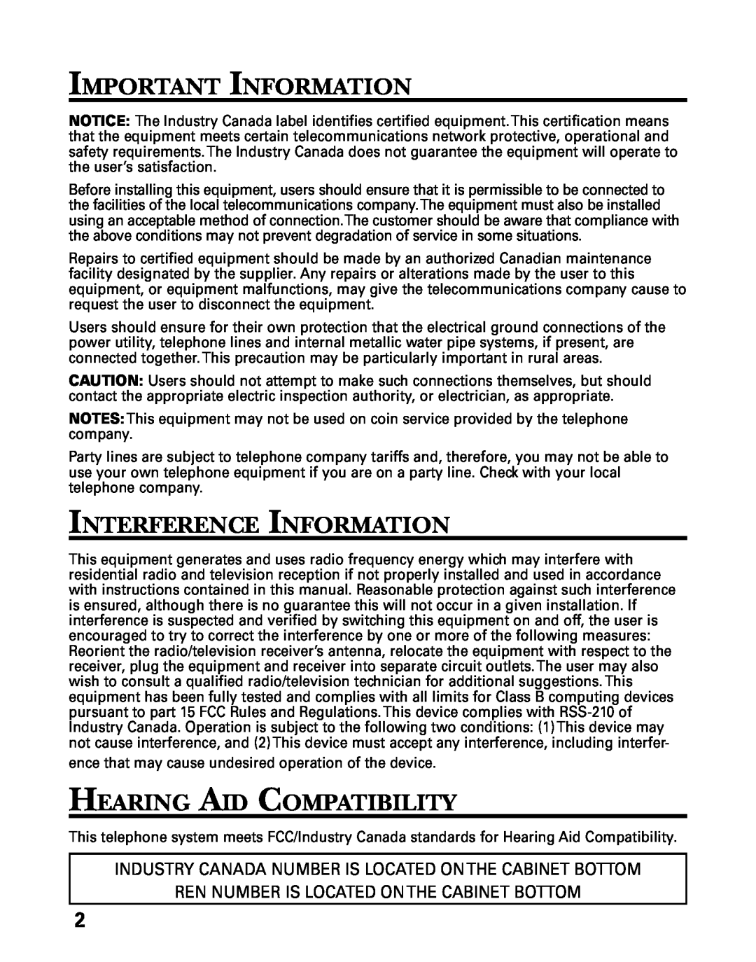 GE 27730 manual Important Information, Interference Information, Hearing Aid Compatibility 