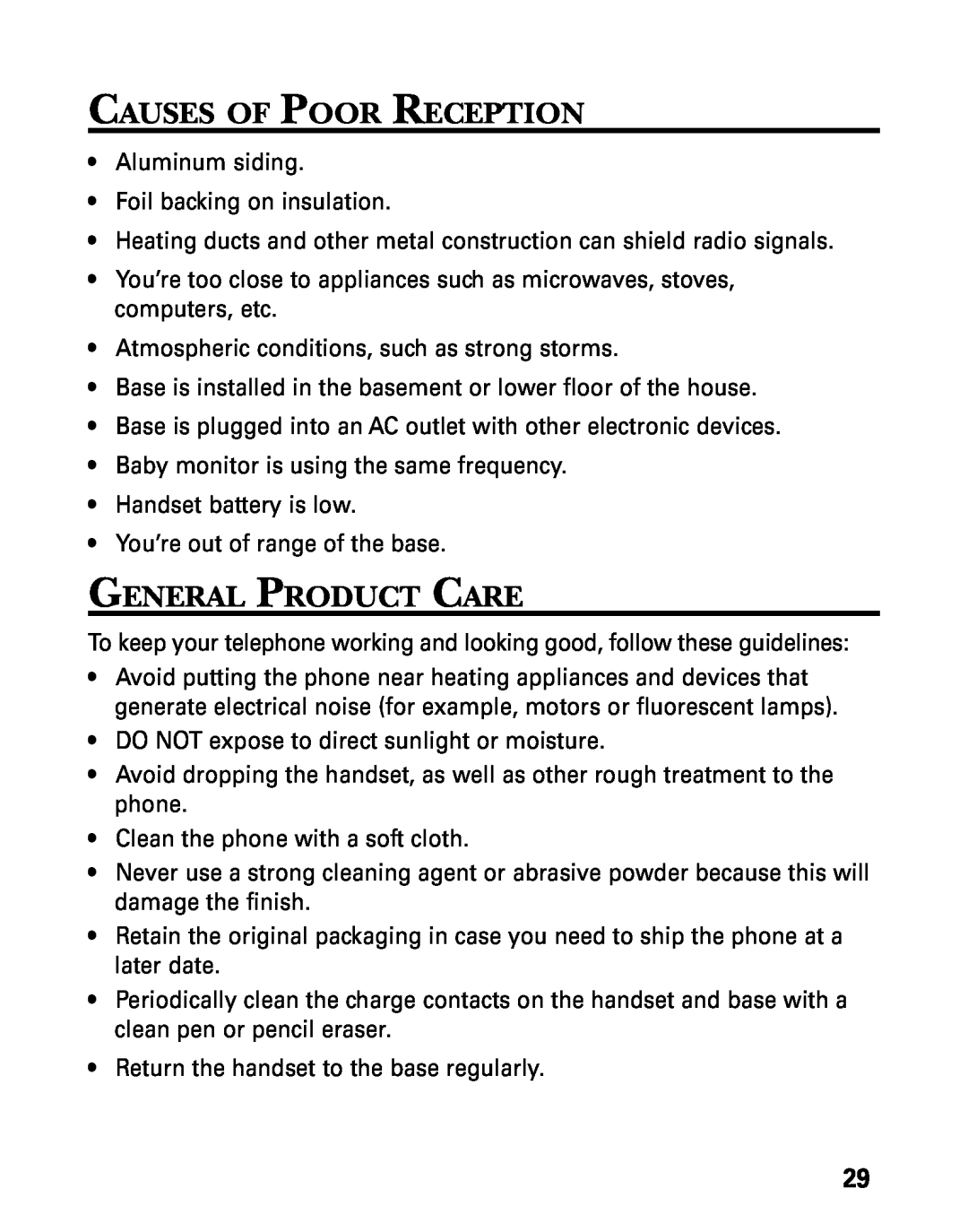 GE 27730 manual Causes Of Poor Reception, General Product Care 
