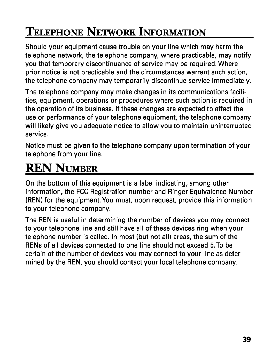 GE 27730 manual Telephone Network Information, Ren Number 