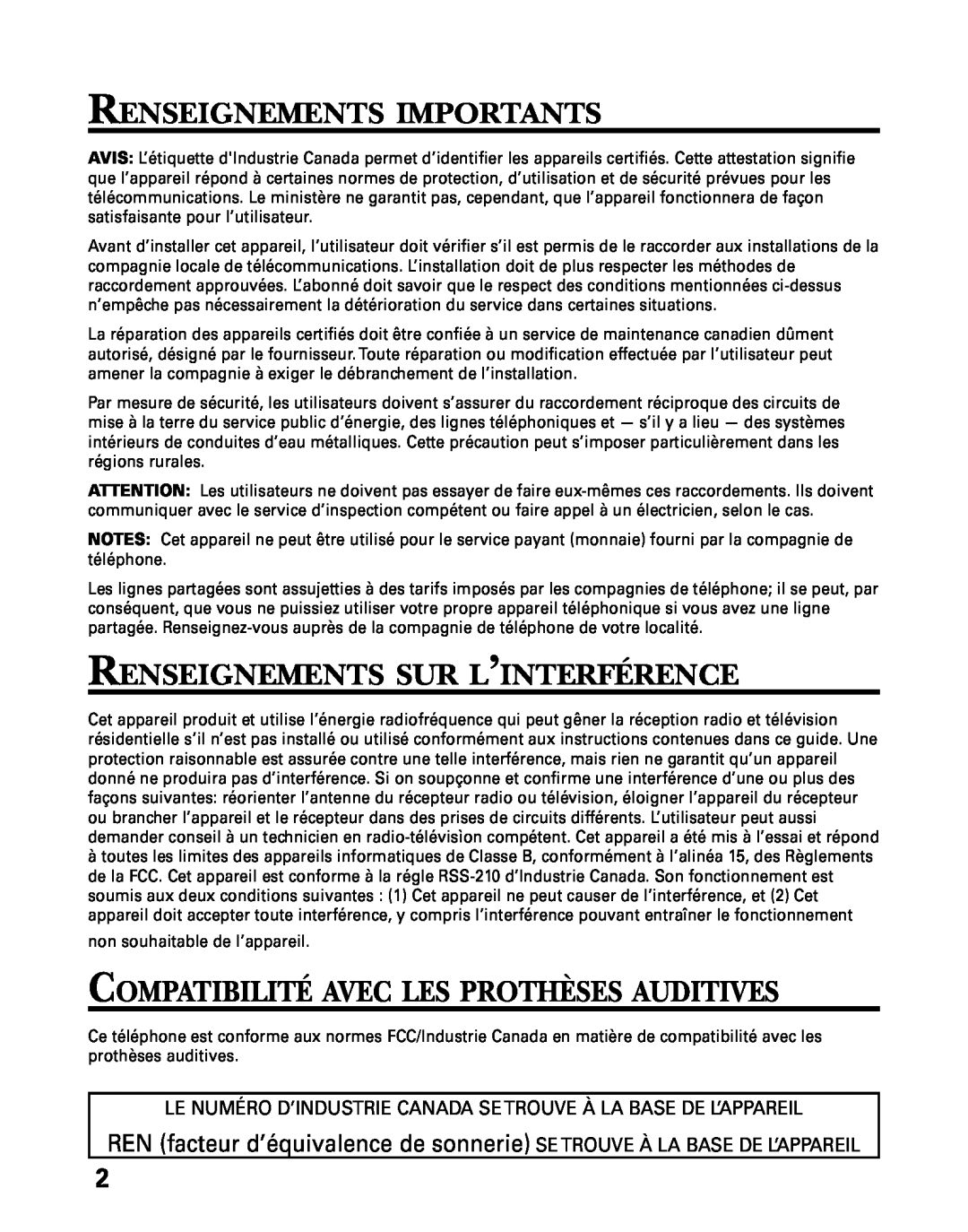 GE 27730 manual Renseignements Importants, Renseignements Sur L’Interférence, Compatibilité Avec Les Prothèses Auditives 