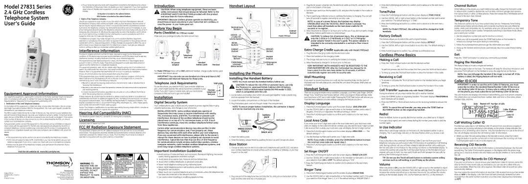 GE 27831 Series owner manual Interference Information, Introduction, Before You Begin, Handset Layout, Installation 