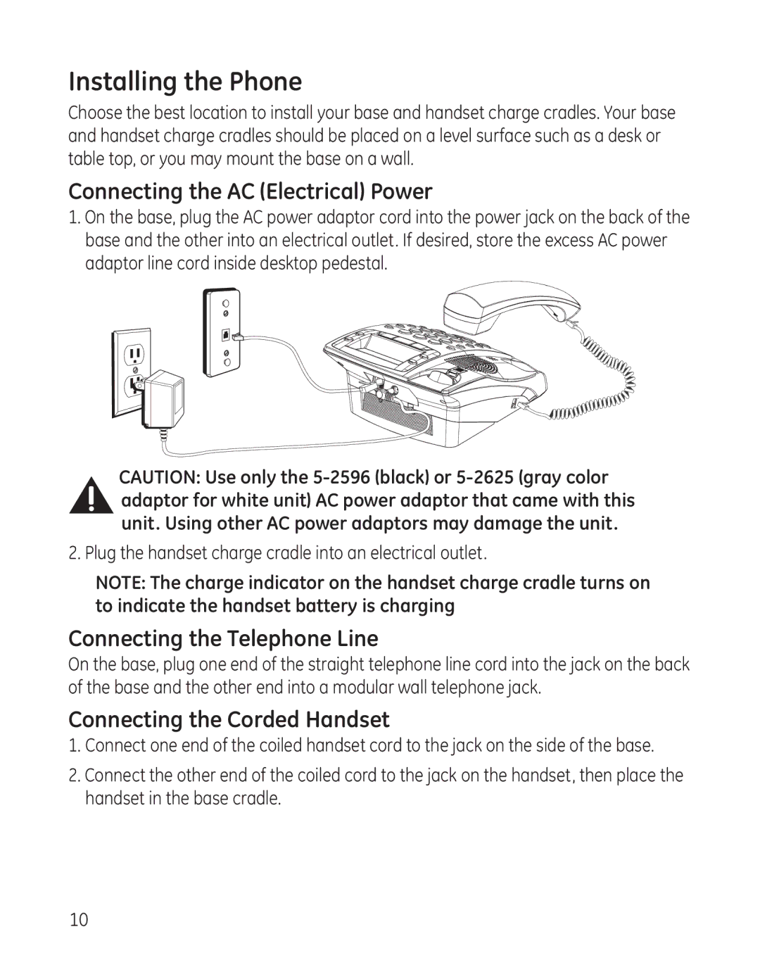 GE 27881 manual Installing the Phone, Connecting the AC Electrical Power, Connecting the Telephone Line 