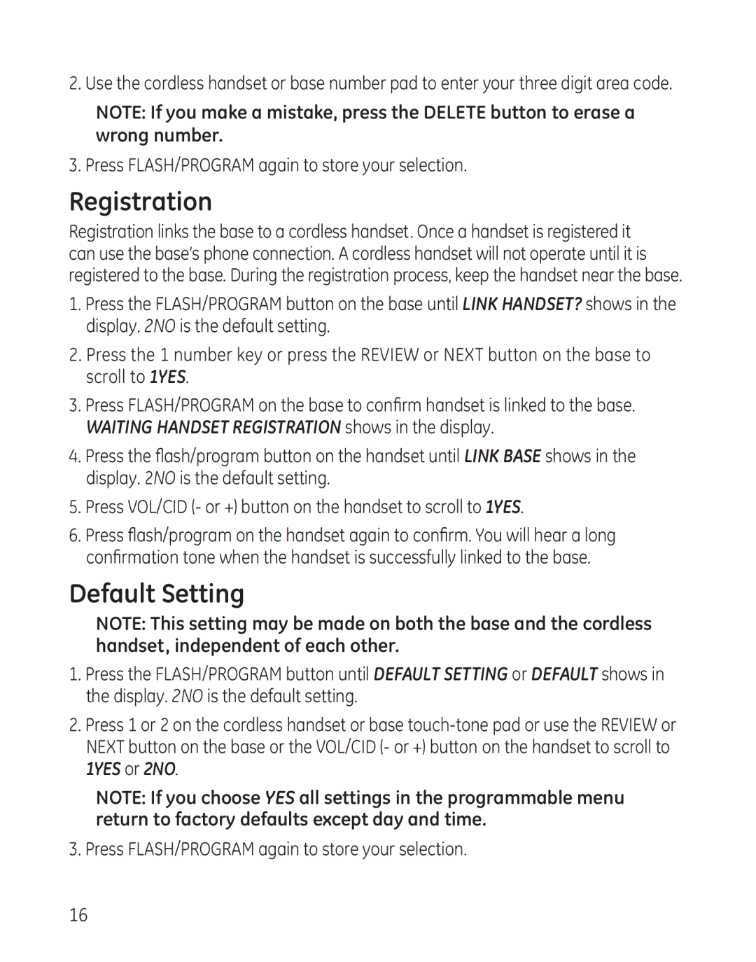 GE 27881 manual Registration, Default Setting 